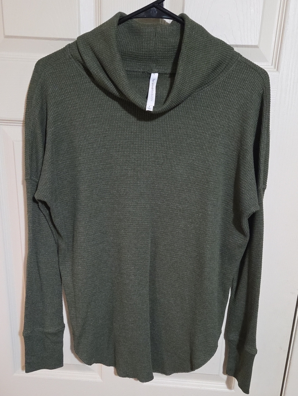 Babaton Olive Green Cowl Neck Waffle Knit Long Sleeve